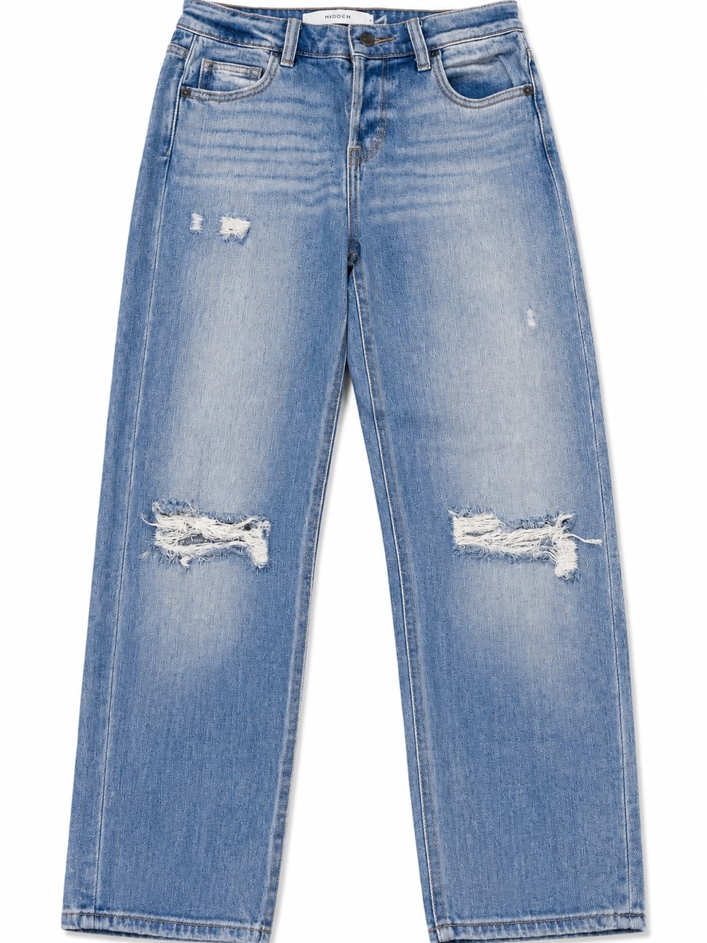 HIDDEN High Rise Button Fly Distressed Straight Leg Jeans Size 25 Light Wash